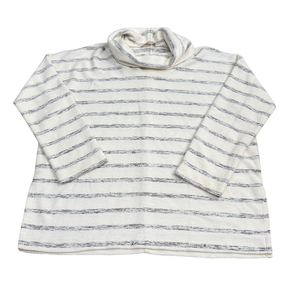 LOFT Striped Cowl Neck Sweater Women XL White Cozy Textured Cotton 
EUC